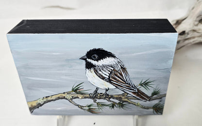 4" x 6" Original Chickadee Painting on Cradled Wood Panel – Acrylic Fine Art Elizabeth Schowachert