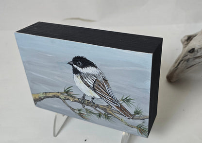 4" x 6" Original Chickadee Painting on Cradled Wood Panel – Acrylic Fine Art Elizabeth Schowachert