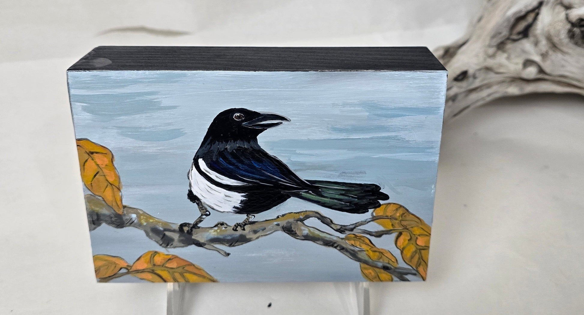 4" x 6" Original Magpie Painting on Cradled Wood Panel – Acrylic Fine Art Elizabeth Schowachert