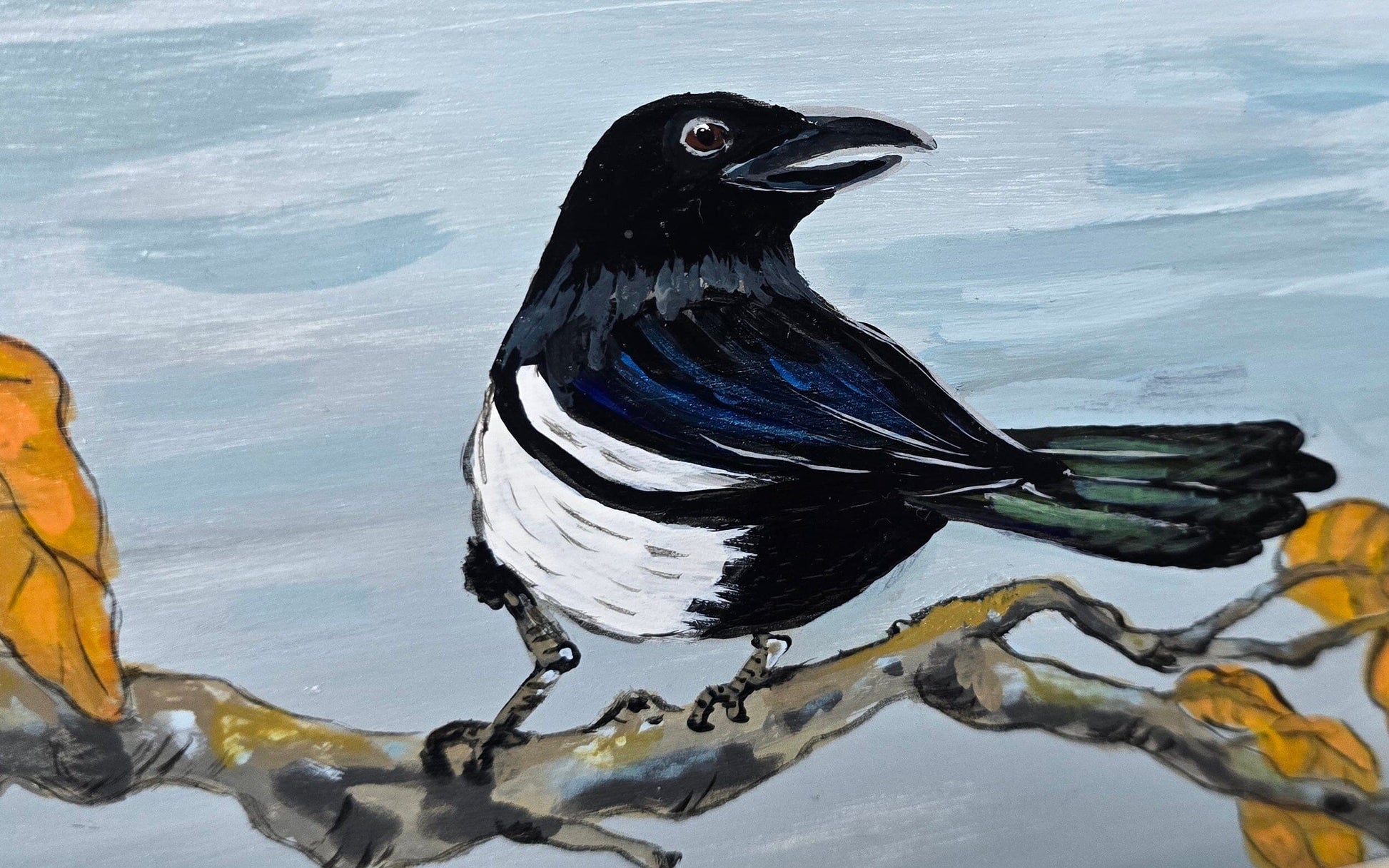4" x 6" Original Magpie Painting on Cradled Wood Panel – Acrylic Fine Art Elizabeth Schowachert