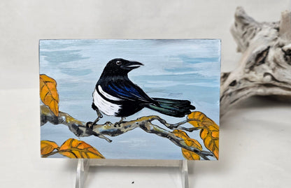4" x 6" Original Magpie Painting on Cradled Wood Panel – Acrylic Fine Art Elizabeth Schowachert
