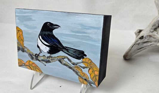 4" x 6" Original Magpie Painting on Cradled Wood Panel – Acrylic Fine Art Elizabeth Schowachert