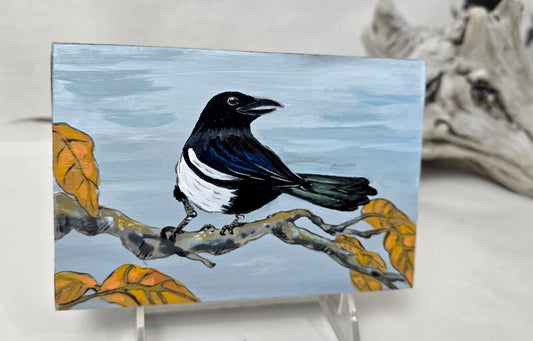 4" x 6" Original Magpie Painting on Cradled Wood Panel – Acrylic Fine Art Elizabeth Schowachert