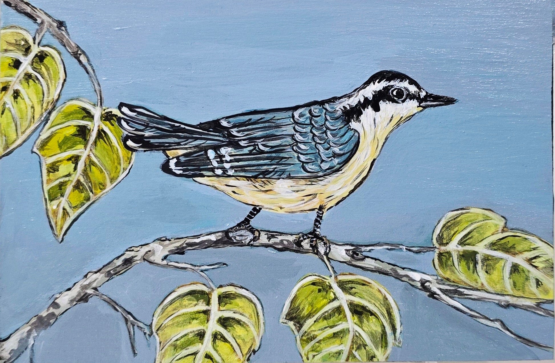 4" x 6" Original Nuthatch Painting on Cradled Wood Panel – Acrylic Fine Art Elizabeth Schowachert