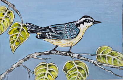4" x 6" Original Nuthatch Painting on Cradled Wood Panel – Acrylic Fine Art Elizabeth Schowachert