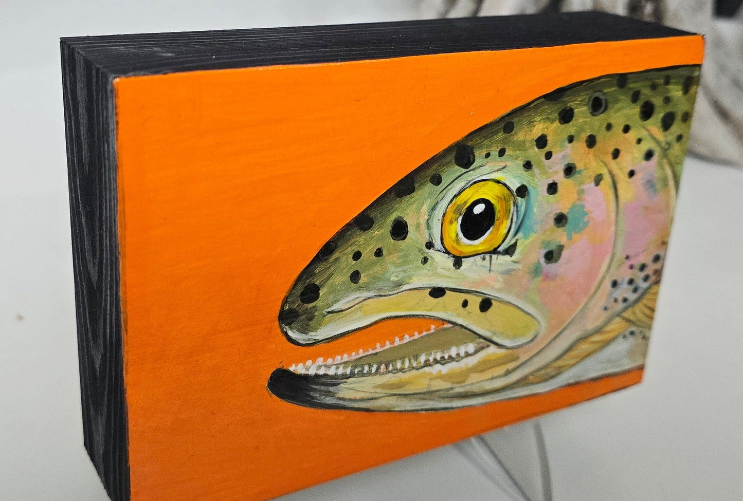 4" x 6" Original Rainbow Trout Painting #2 on Cradled Wood Panel – Acrylic Fine Art Elizabeth Schowachert