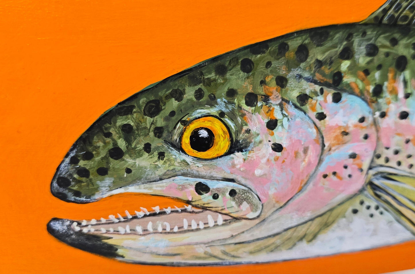 4" x 6" Original Rainbow Trout Painting #3 on Cradled Wood Panel – Acrylic Fine Art Elizabeth Schowachert