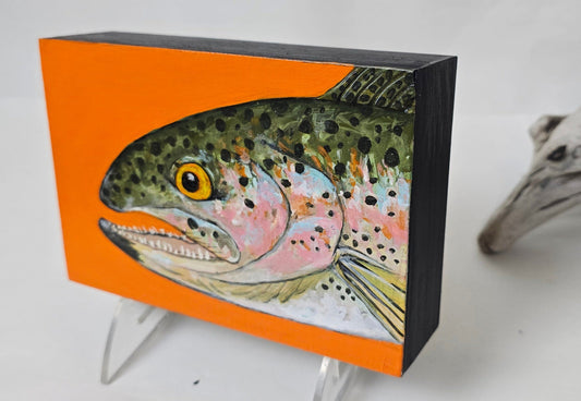 4" x 6" Original Rainbow Trout Painting #3 on Cradled Wood Panel – Acrylic Fine Art Elizabeth Schowachert