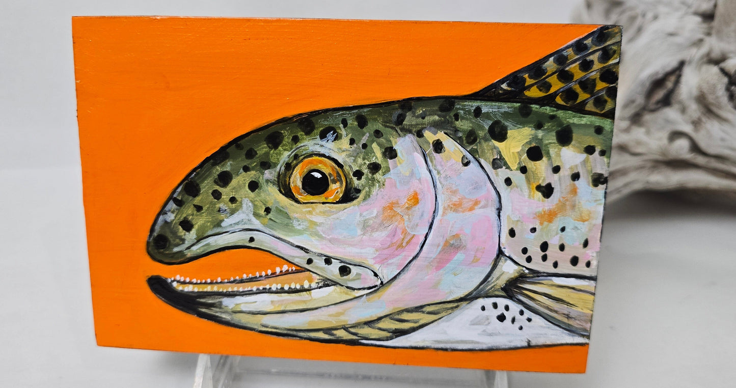 4" x 6" Original Rainbow Trout Painting on Cradled Wood Panel – Acrylic Fine Art Elizabeth Schowachert