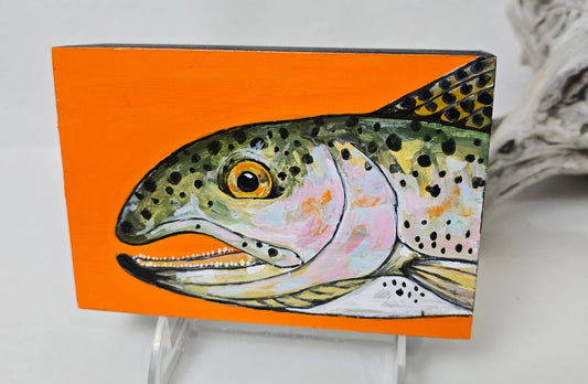 4" x 6" Original Rainbow Trout Painting on Cradled Wood Panel – Acrylic Fine Art Elizabeth Schowachert