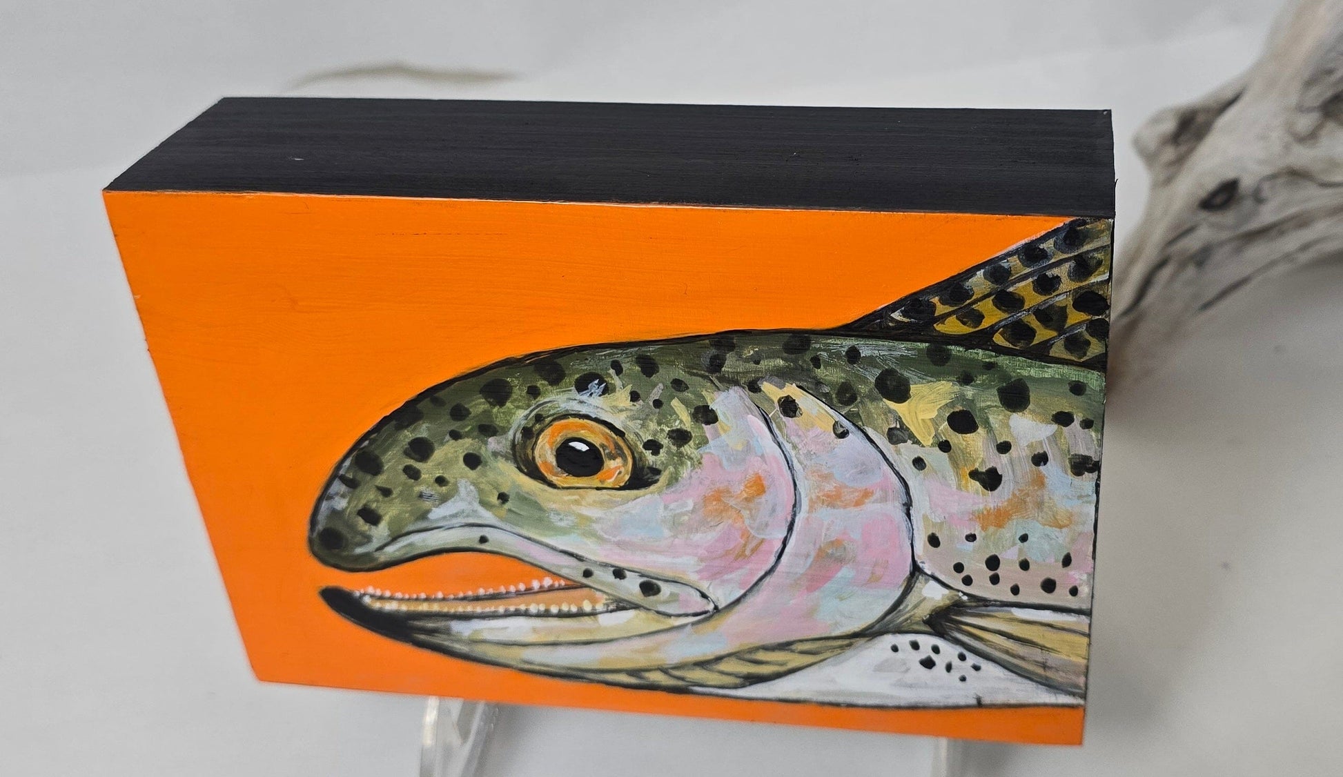 4" x 6" Original Rainbow Trout Painting on Cradled Wood Panel – Acrylic Fine Art Elizabeth Schowachert