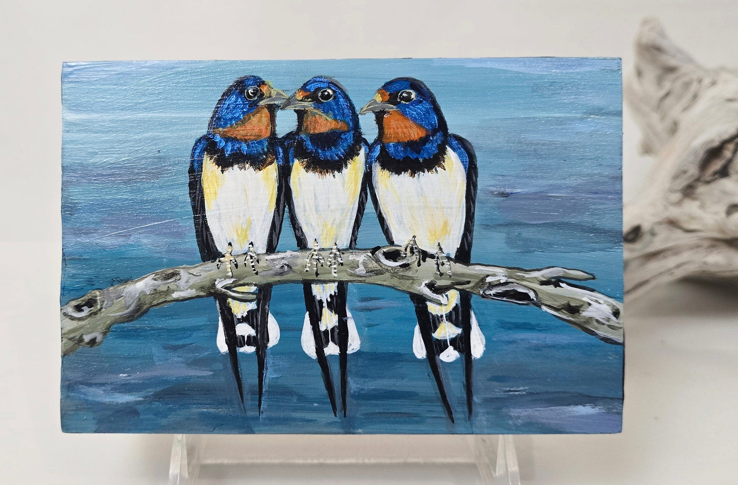 4" x 6" Original Swallow Painting on Cradled Wood Panel – Acrylic Fine Art Elizabeth Schowachert