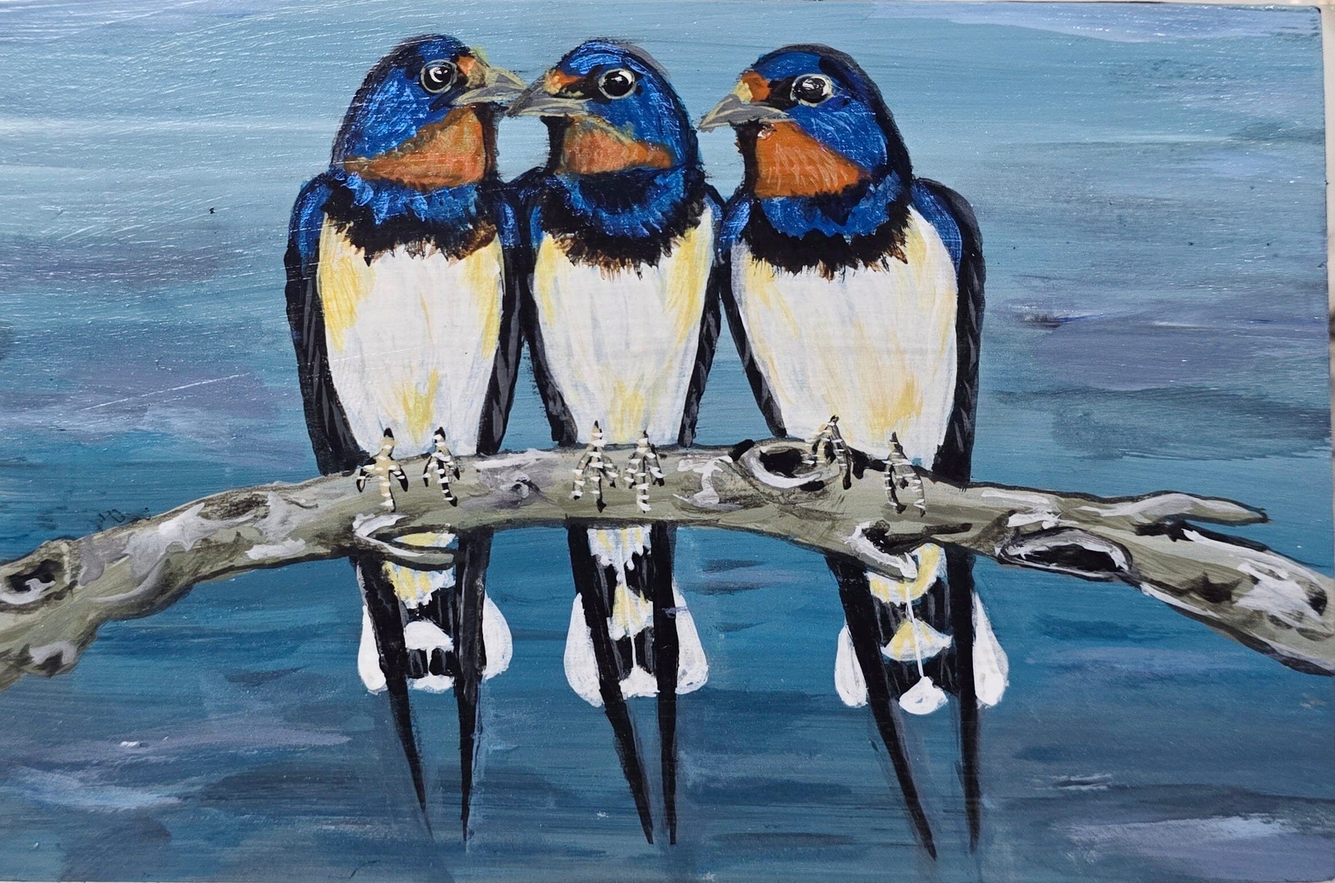 4" x 6" Original Swallow Painting on Cradled Wood Panel – Acrylic Fine Art Elizabeth Schowachert