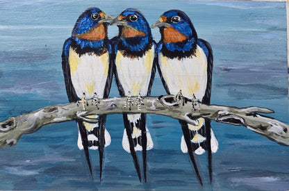 4" x 6" Original Swallow Painting on Cradled Wood Panel – Acrylic Fine Art Elizabeth Schowachert