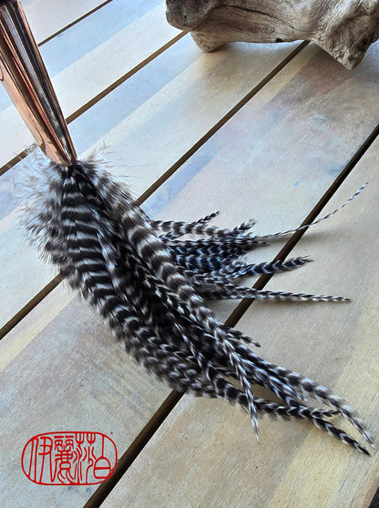 Barbed Rooster Feather Brush – Polished Copper Ferrule, Black Bamboo Handle Elizabeth Schowachert Art