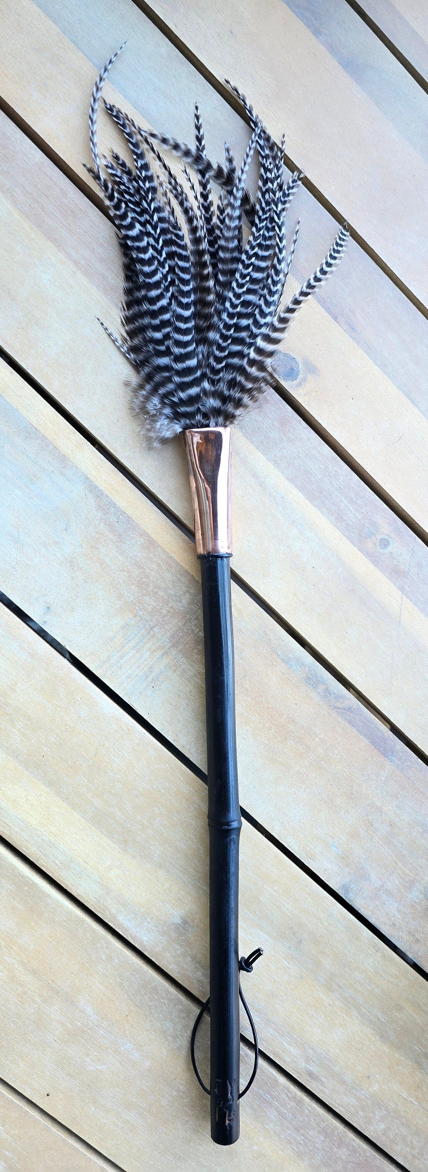 Barbed Rooster Feather Brush – Polished Copper Ferrule, Black Bamboo Handle Elizabeth Schowachert Art