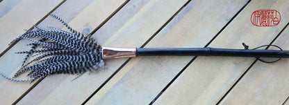 Barbed Rooster Feather Brush – Polished Copper Ferrule, Black Bamboo Handle Elizabeth Schowachert Art