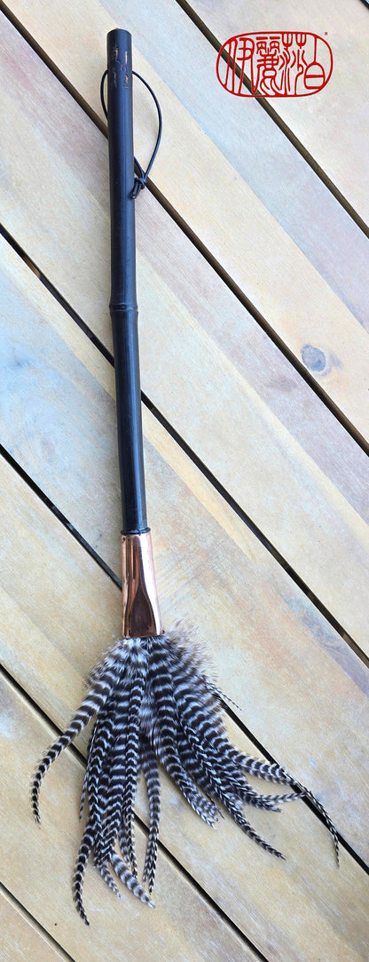 Barbed Rooster Feather Brush – Polished Copper Ferrule, Black Bamboo Handle Elizabeth Schowachert Art