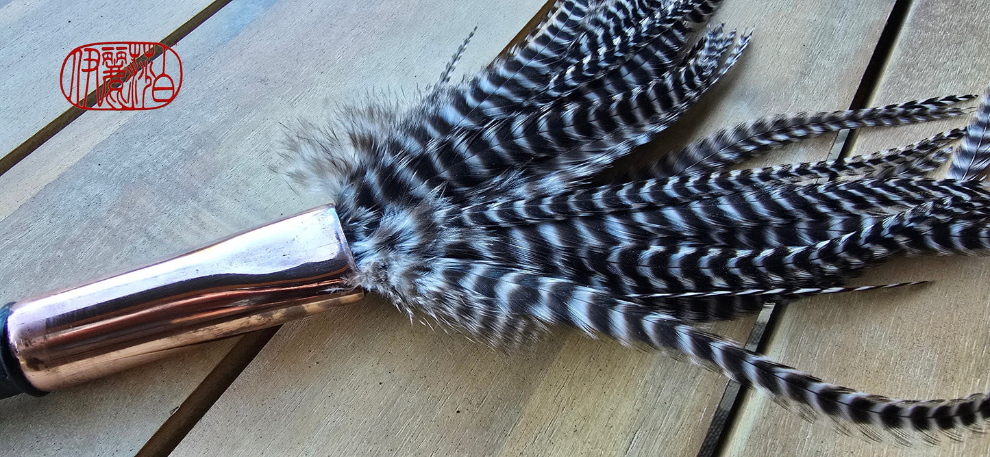 Barbed Rooster Feather Brush – Polished Copper Ferrule, Black Bamboo Handle Elizabeth Schowachert Art