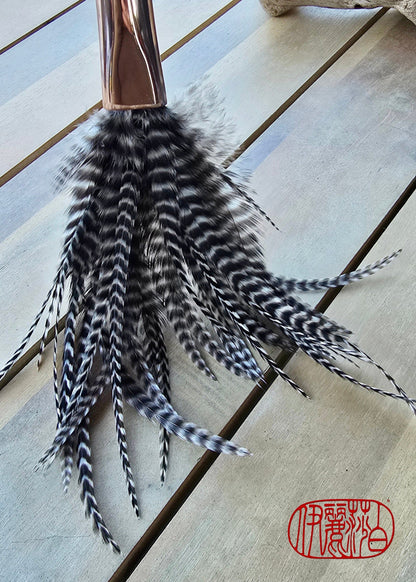 Barbed Rooster Feather Brush – Polished Copper Ferrule, Black Bamboo Handle Elizabeth Schowachert Art
