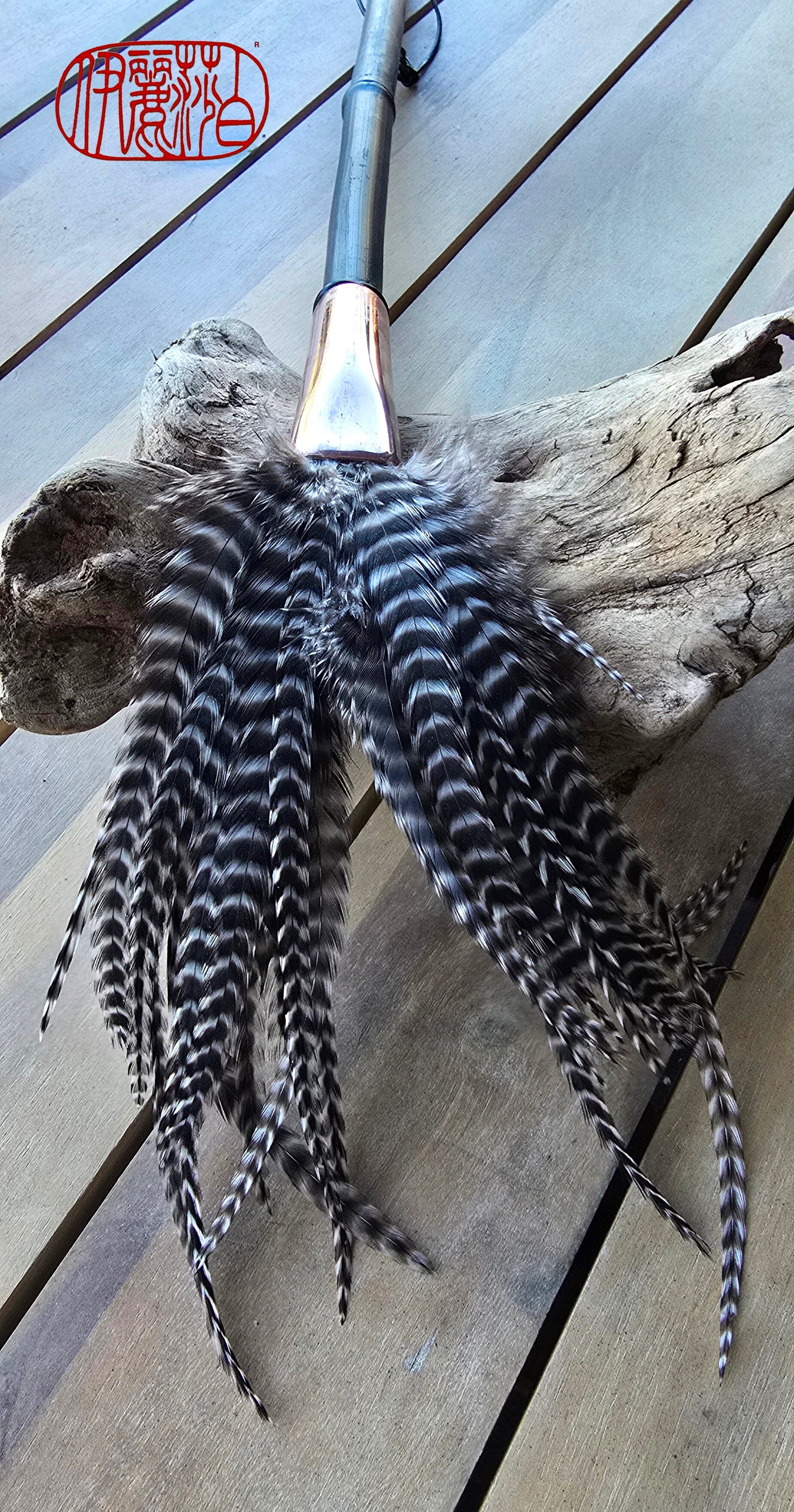 Barbed Rooster Feather Brush – Polished Copper Ferrule, Black Bamboo Handle Elizabeth Schowachert Art