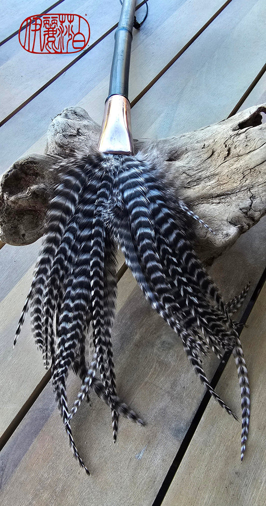 Barbed Rooster Feather Brush – Polished Copper Ferrule, Black Bamboo Handle Elizabeth Schowachert Art