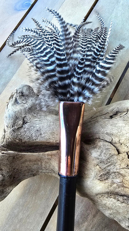 Barbed Rooster Feather Brush – Polished Copper Ferrule, Black Bamboo Handle Elizabeth Schowachert Art