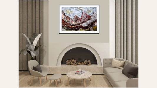 Between Ridge and Cloud — Encaustic Monotype on Handmade Asian Paper – 30" x 22" Artwork Elizabeth Schowachert Art