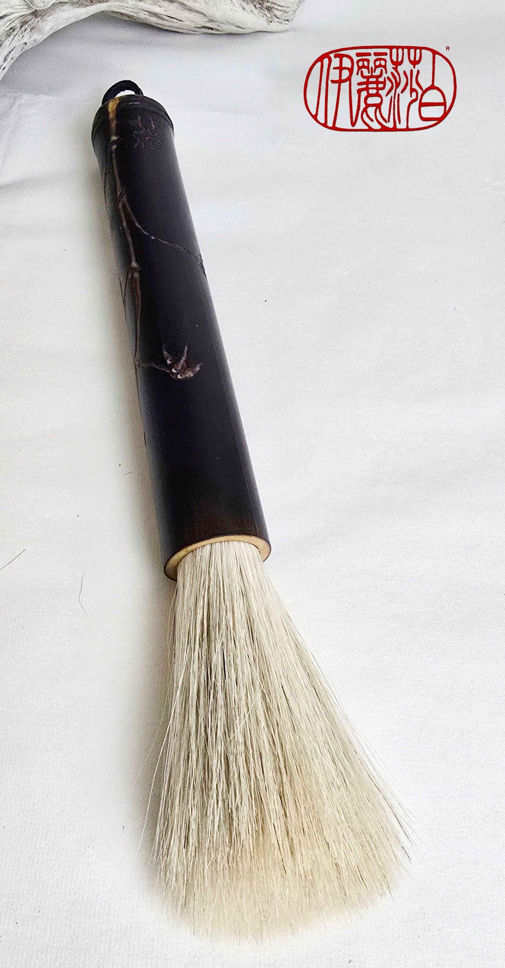 Black Bamboo Horsehair Brush — Engraved Bamboo Design Sumi-e Paintbrush Elizabeth Schowachert Art