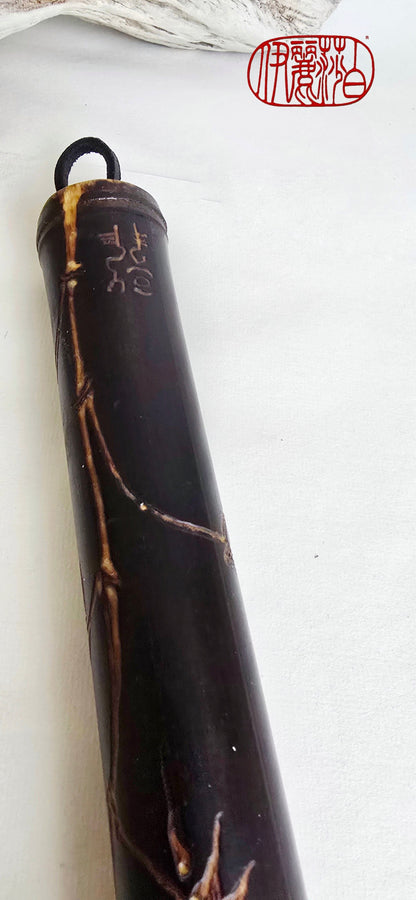 Black Bamboo Horsehair Brush — Engraved Bamboo Design Sumi-e Paintbrush Elizabeth Schowachert Art