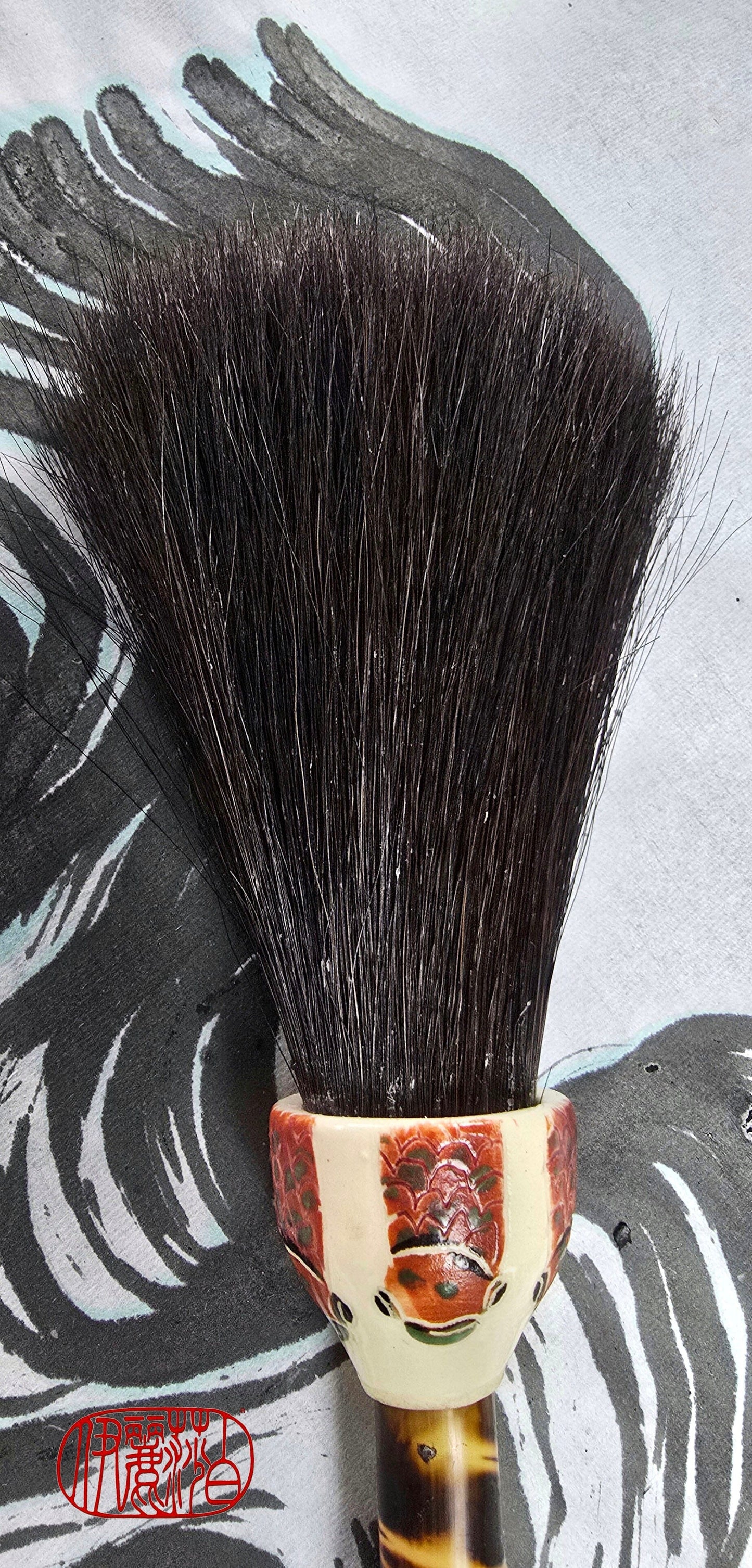 Black Horsehair Brush with Thrown Ceramic Ferrule &amp; Bamboo Handle Paintbrush Elizabeth Schowachert Art