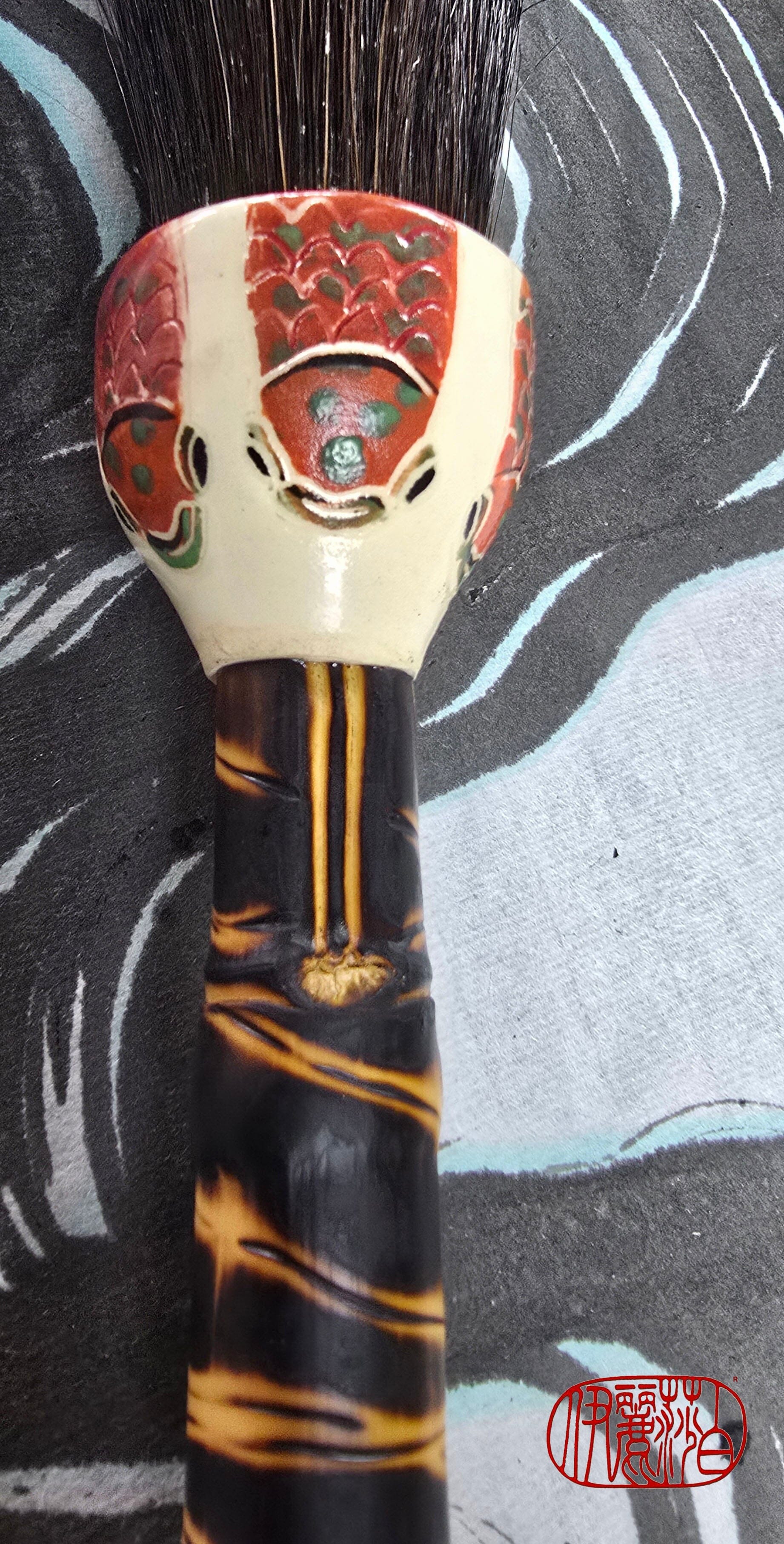 Black Horsehair Brush with Thrown Ceramic Ferrule &amp; Bamboo Handle Paintbrush Elizabeth Schowachert Art