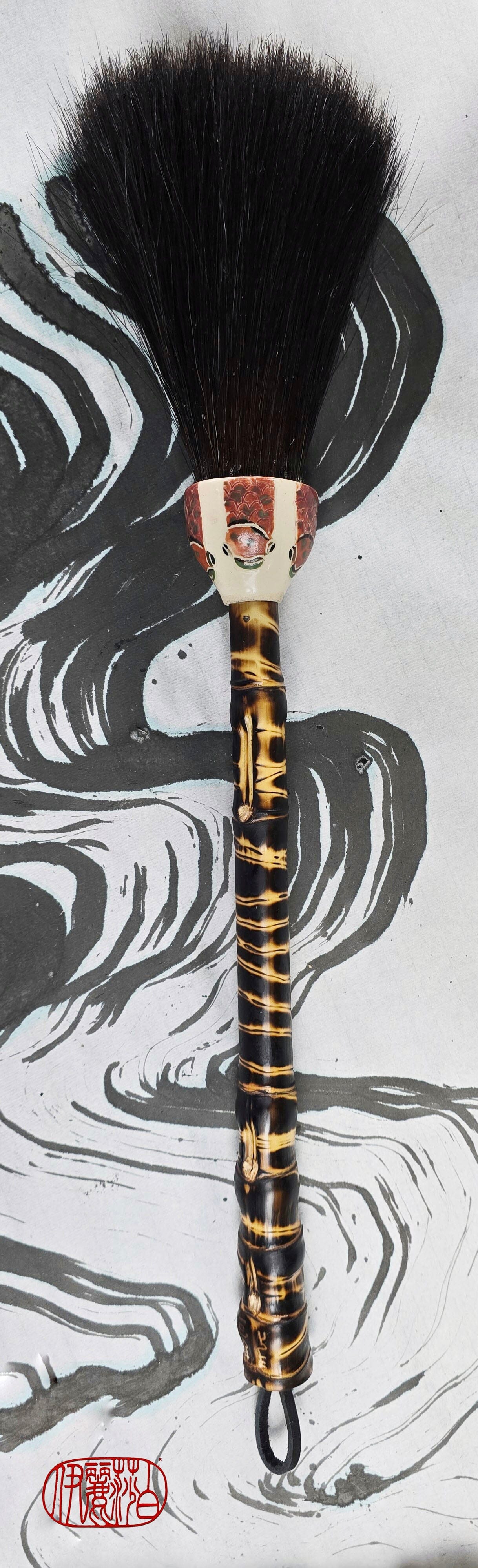 Black Horsehair Brush with Thrown Ceramic Ferrule &amp; Bamboo Handle Paintbrush Elizabeth Schowachert Art