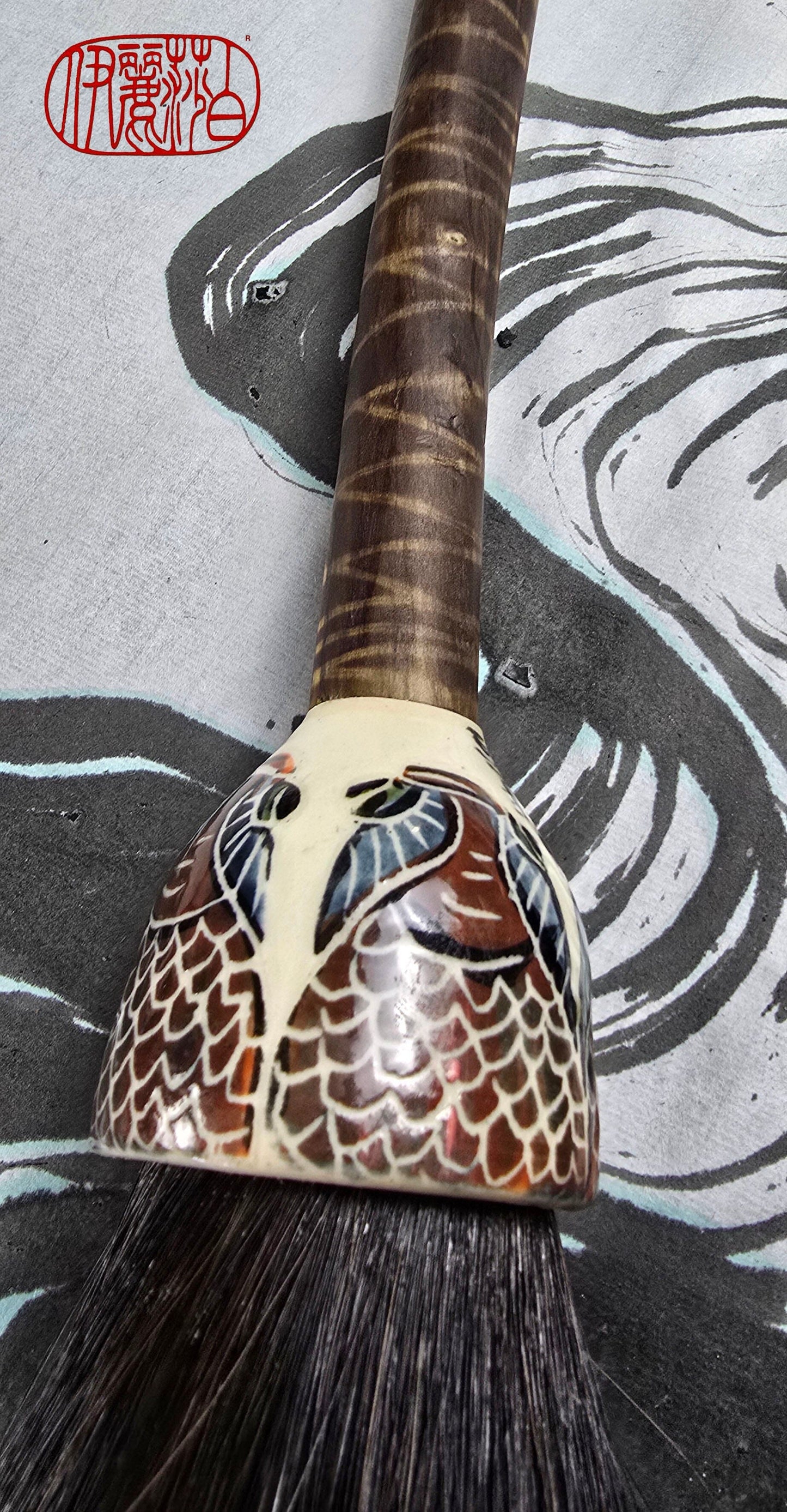 Black Horsehair Brush with Thrown Ceramic Ferrule and Bamboo Handle Paintbrush Elizabeth Schowachert Art