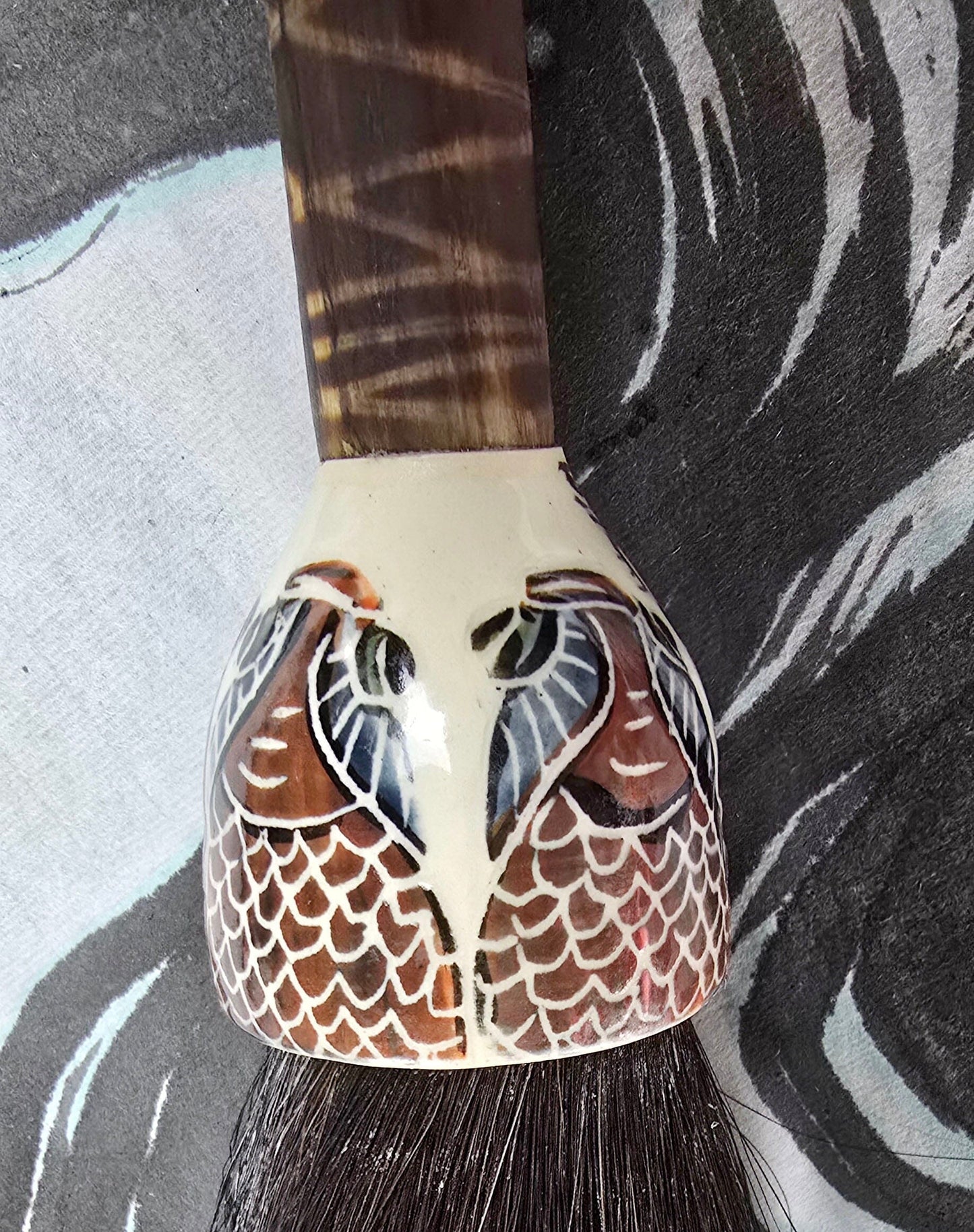 Black Horsehair Brush with Thrown Ceramic Ferrule and Bamboo Handle Paintbrush Elizabeth Schowachert Art