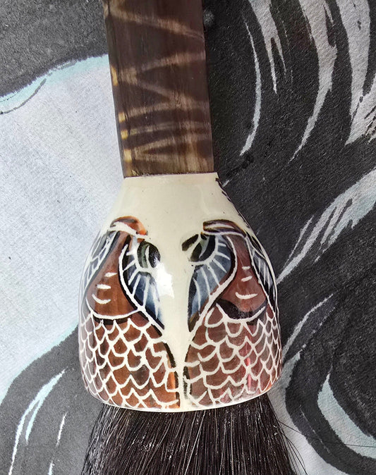 Black Horsehair Brush with Thrown Ceramic Ferrule and Bamboo Handle Paintbrush Elizabeth Schowachert Art