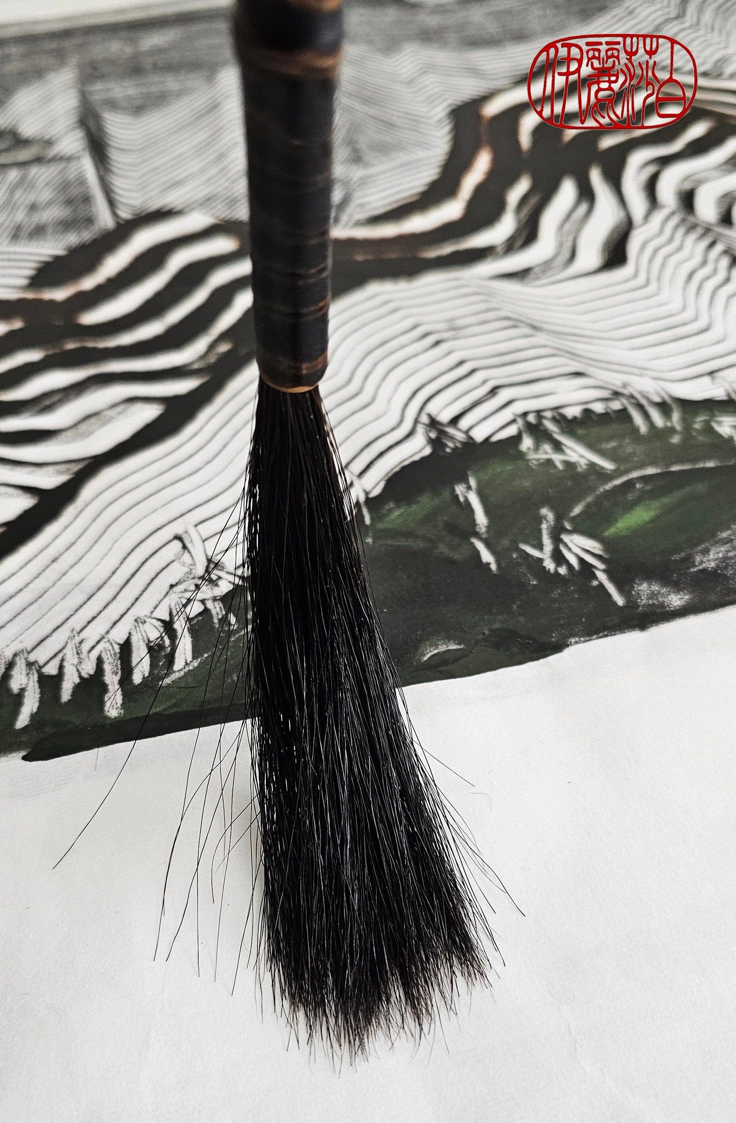Black Horsehair Sumi-e Paintbrush with Bamboo Handle PB230 Art Supplies Elizabeth Schowachert Art