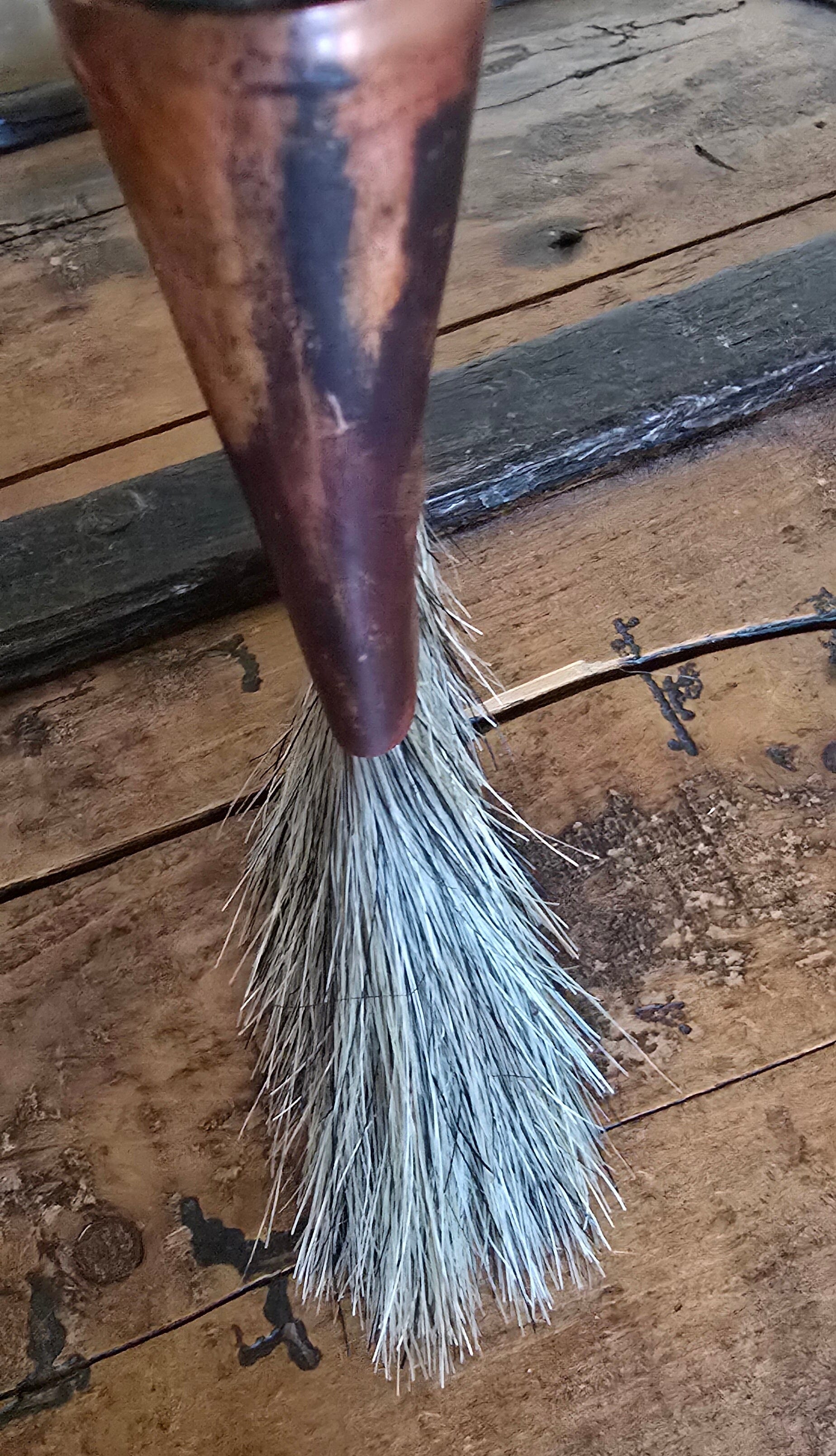 Coarse Slant Brush – Driftwood Handle & Patina Copper Ferrule Elizabeth Schowachert Art