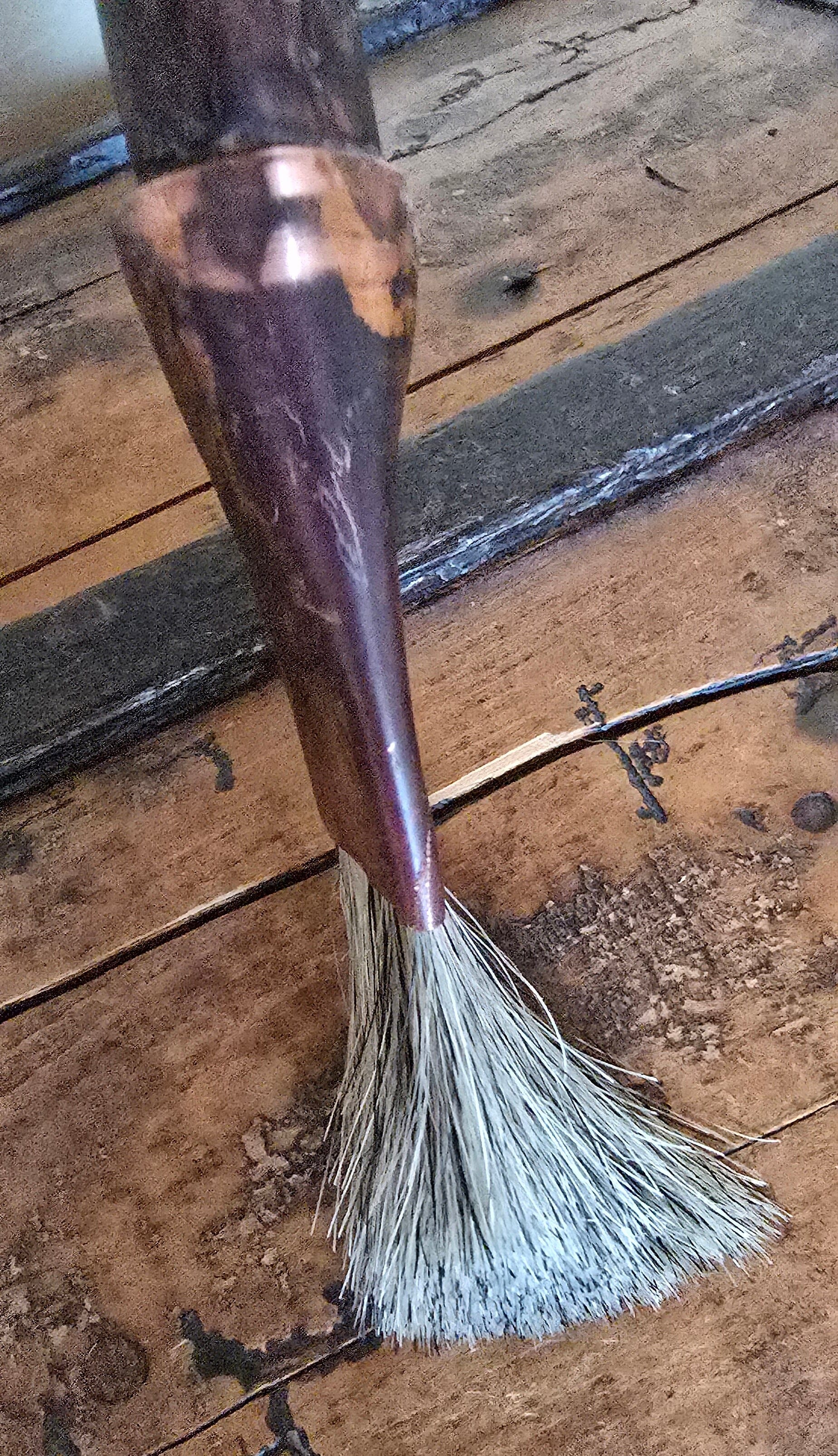 Coarse Slant Brush – Driftwood Handle & Patina Copper Ferrule Elizabeth Schowachert Art