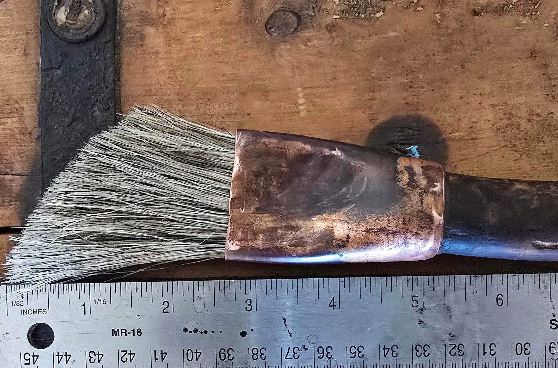 Coarse Slant Brush – Driftwood Handle & Patina Copper Ferrule Elizabeth Schowachert Art