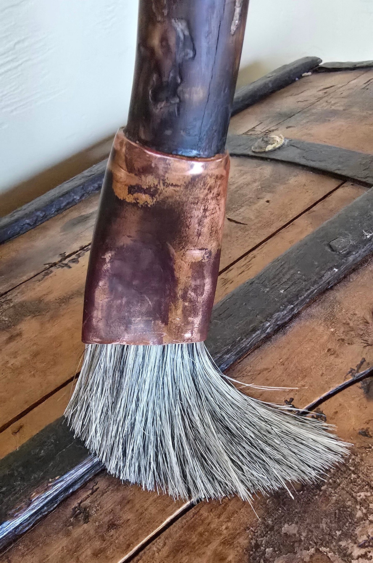 Coarse Slant Brush – Driftwood Handle & Patina Copper Ferrule Elizabeth Schowachert Art