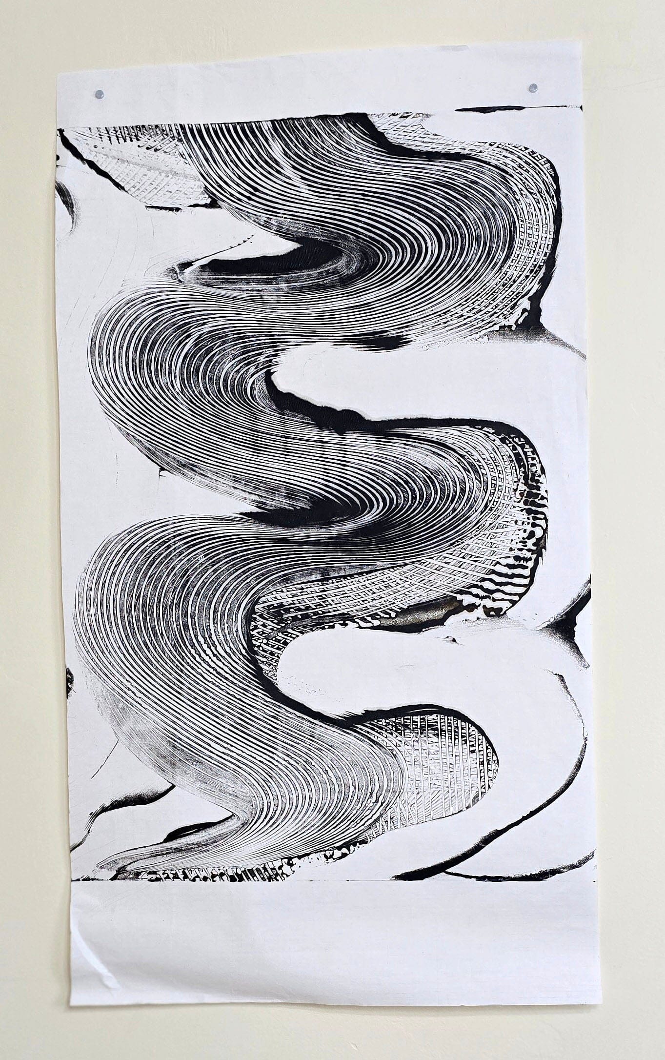 Continuous Line – Original Carbon Black Encaustic Painting on Paper Artwork Elizabeth Schowachert Art