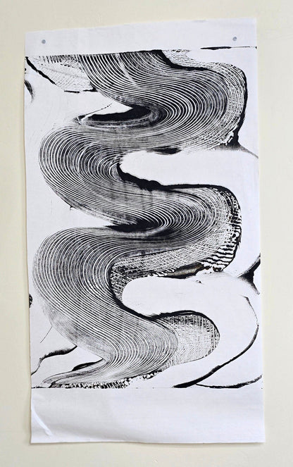Continuous Line – Original Carbon Black Encaustic Painting on Paper Artwork Elizabeth Schowachert Art