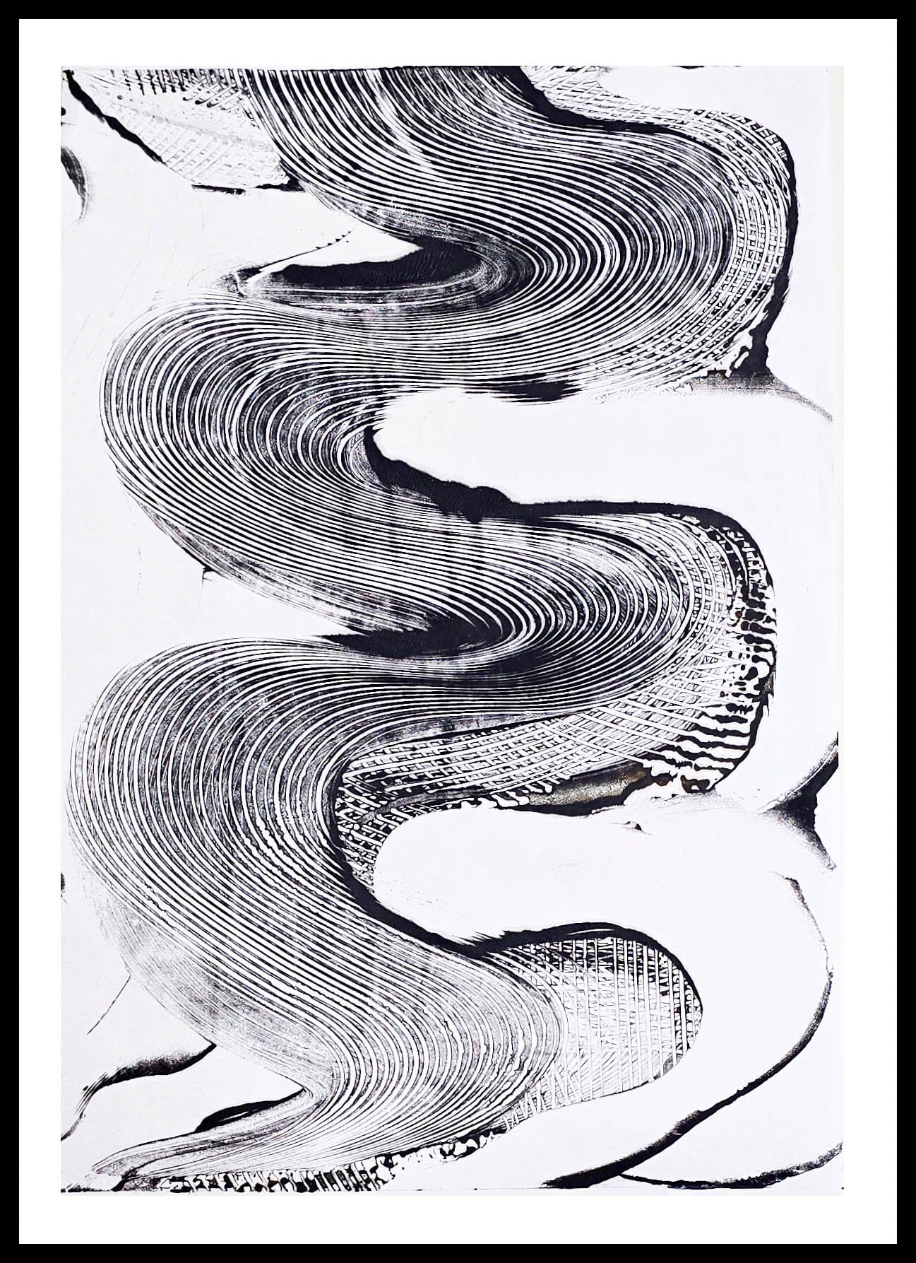 Continuous Line – Original Carbon Black Encaustic Painting on Paper Artwork Elizabeth Schowachert Art