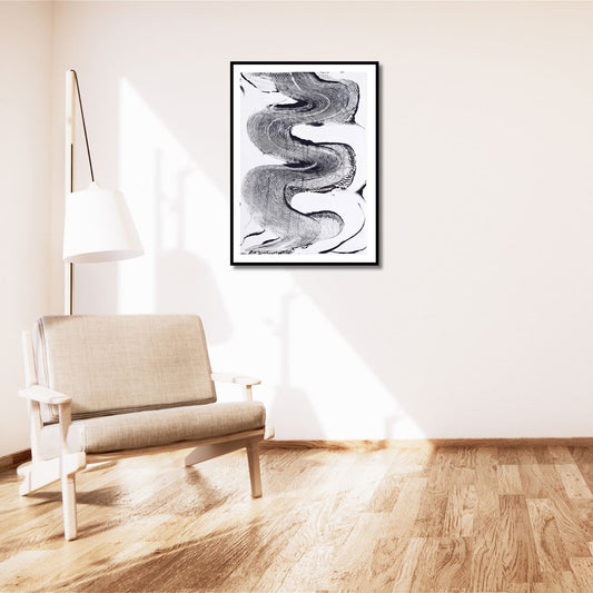 Continuous Line – Original Carbon Black Encaustic Painting on Paper Artwork Elizabeth Schowachert Art
