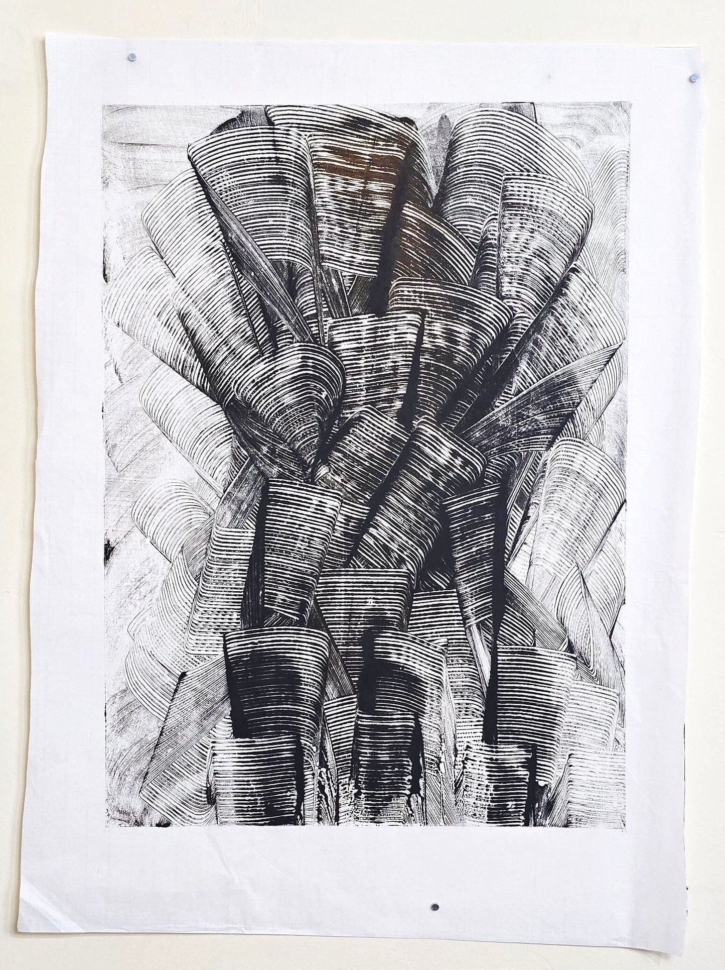 Encaustic Monotype "Compression" on Asian Mulberry Paper – 16" x 22" (Copy) Artwork Elizabeth Schowachert Art