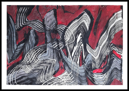 Encaustic Monotype "Currents of Fire and Line" on Asian Mulberry Paper – 30" x 22" Artwork Elizabeth Schowachert Art