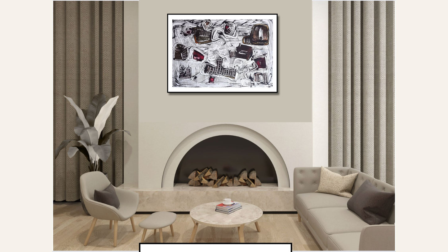 Encaustic Monotype "Echoes of Shape" on Asian Mulberry Paper – 30" x 22" Artwork Elizabeth Schowachert Art
