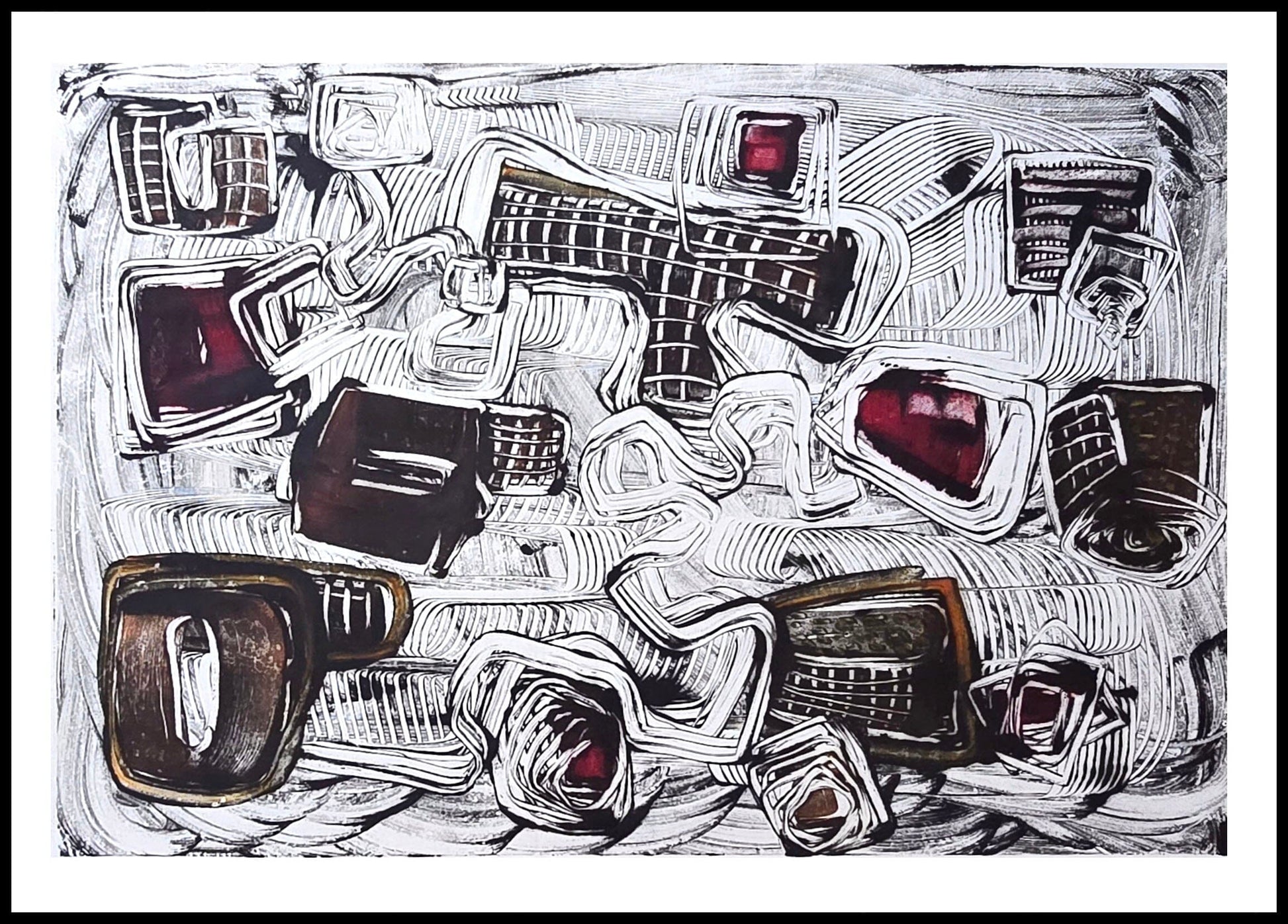 Encaustic Monotype "Echoes of Shape" on Asian Mulberry Paper – 30" x 22" Artwork Elizabeth Schowachert Art