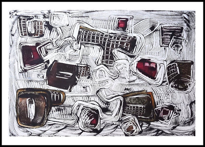 Encaustic Monotype "Echoes of Shape" on Asian Mulberry Paper – 30" x 22" Artwork Elizabeth Schowachert Art